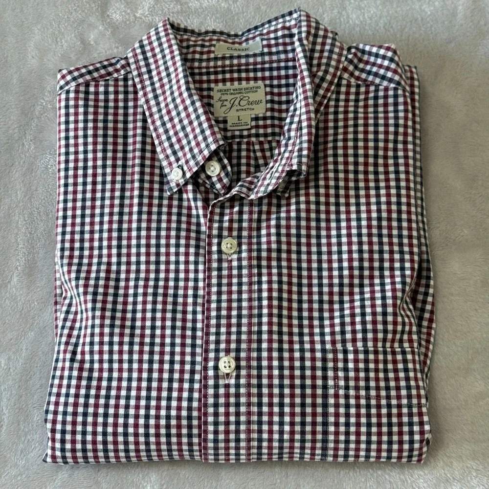 J. Crew Classic Fit Gingham Button Down Shirt Men's Size L Cotton Stretch‎